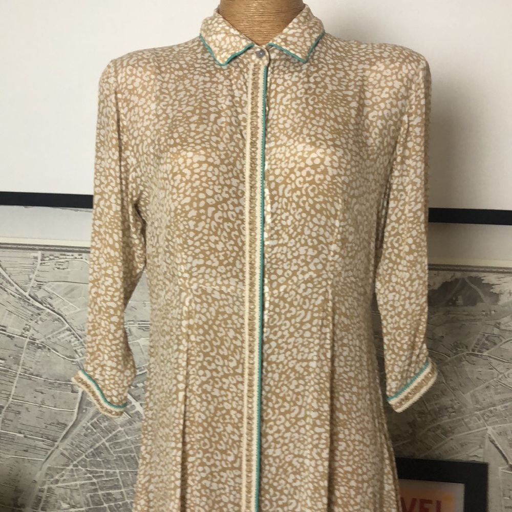 TAJ by Sabrina Crippa Beige Printed Long Shirt Dress with Contrast Trim Size L - Picture 2 of 9